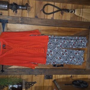New Directions Orange Top With Geometric Lounge Pants Size L